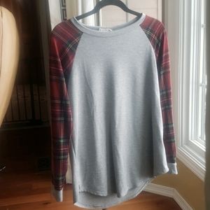 Red Plaid and Grey Long Sleeve Tee